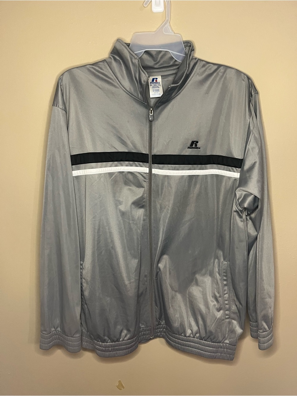 Russell Athletic Silver Windbreaker with Black and White Stripes